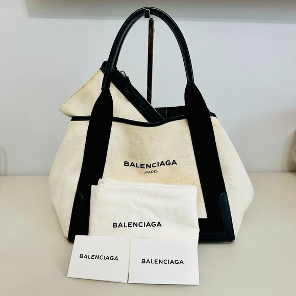 AUTHENTIC BALENCIAGA PARIS CABAS CANVAS AND LEATHER TOTE VINTAGE MADE IN ITALY - Picture 1 of 16